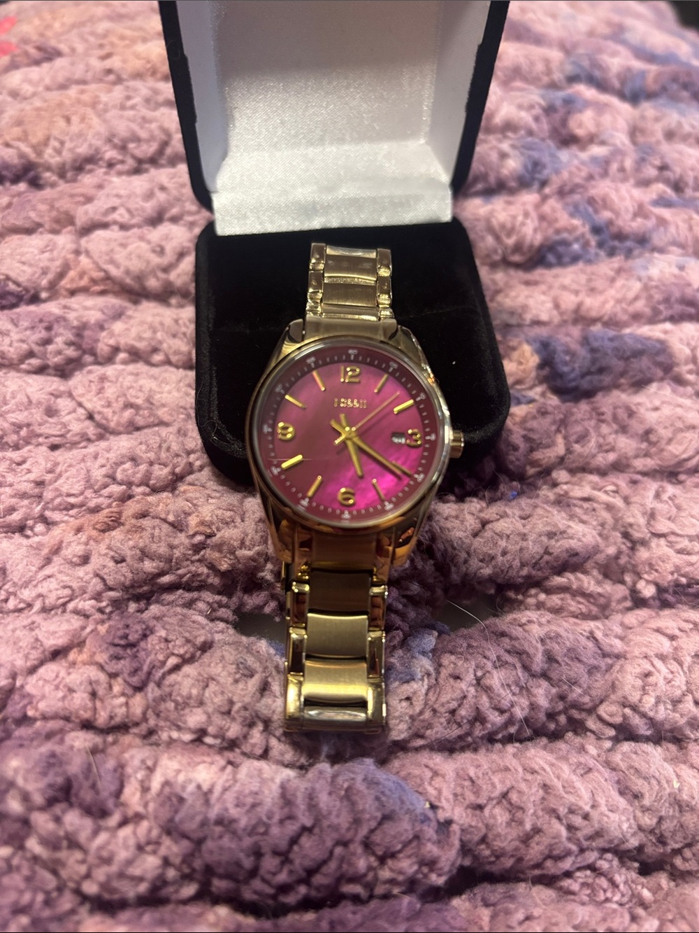 Fossil Gold-Tone Bracelet Watch with Pink Dial